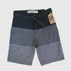 NEW Distortion Boys Black Grey Colorblock Striped Chino Shorts with Belt Siz 12